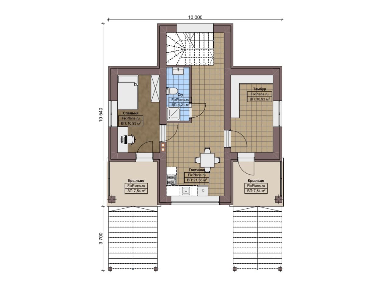 Планировка Одноэтажный дом с мансардой  F-6326