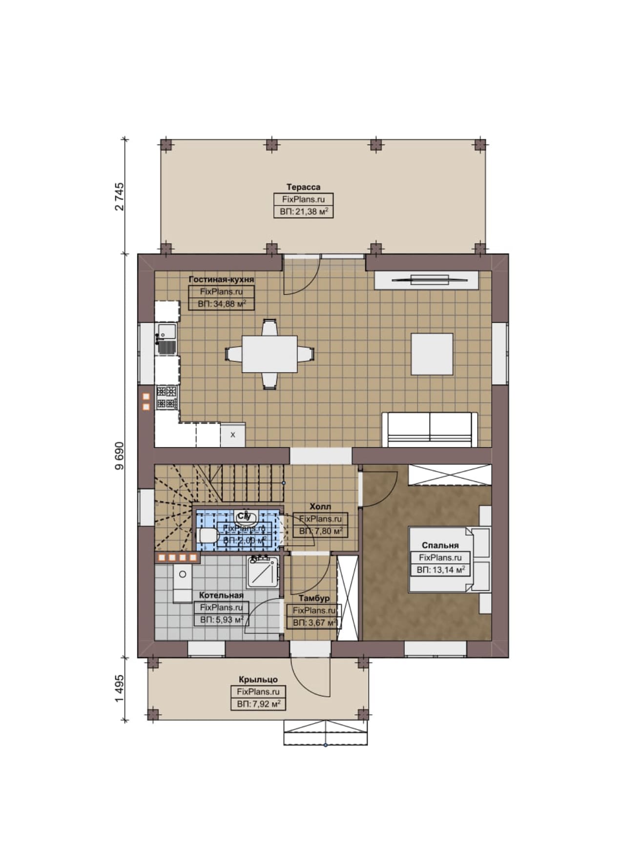 Планировка Двухэтажный дом F-3491