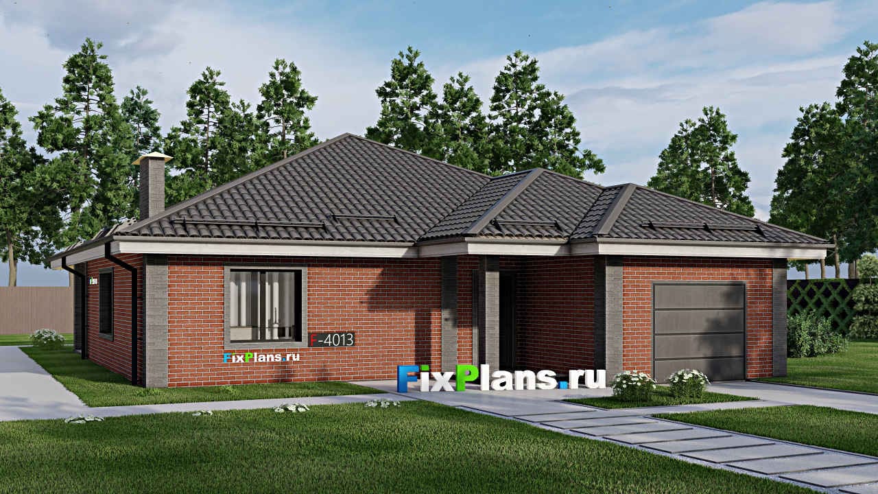 Одноэтажный дом F-4013 — фасад