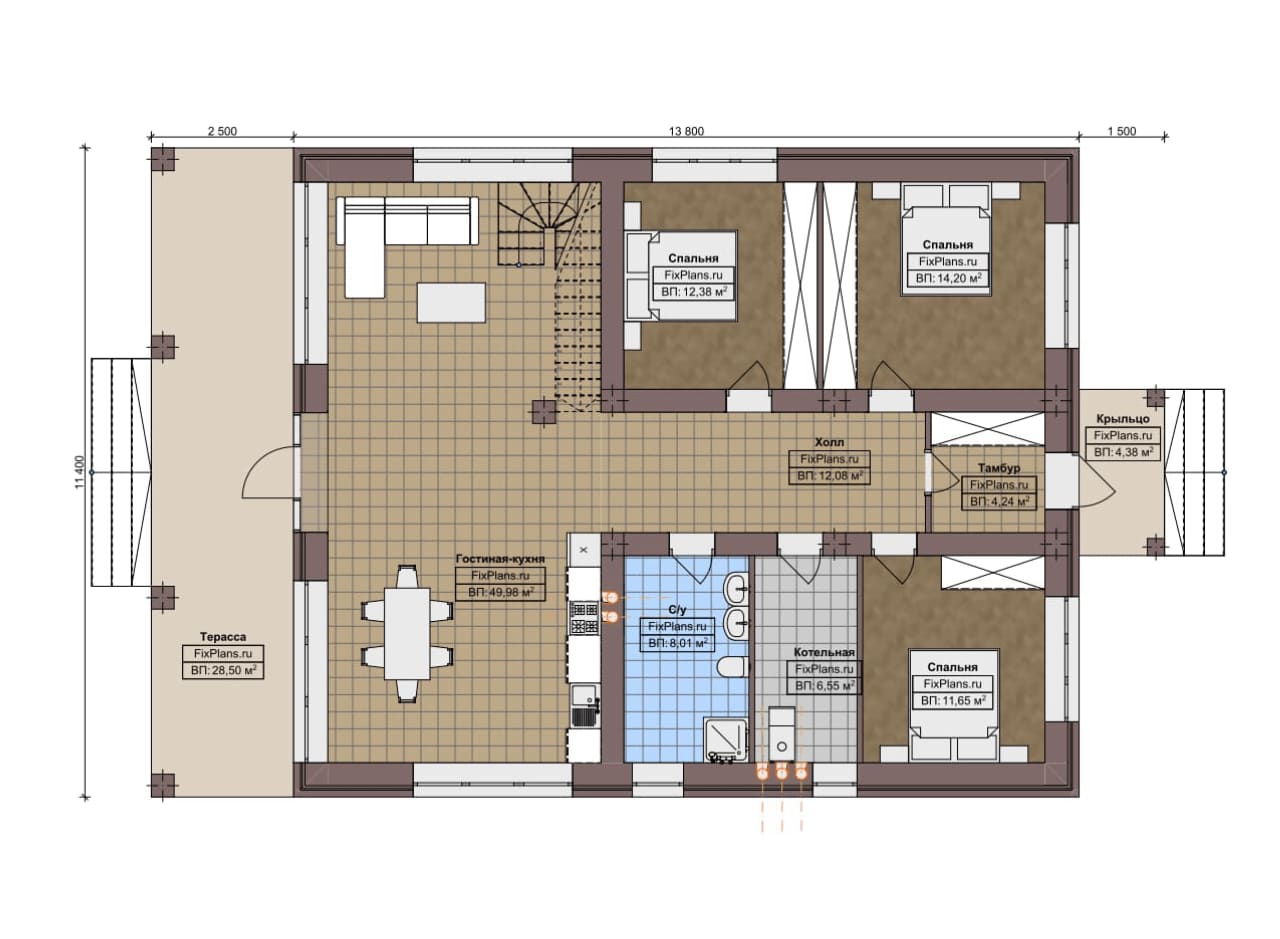 Планировка Одноэтажный дом с мансардой  F-6605